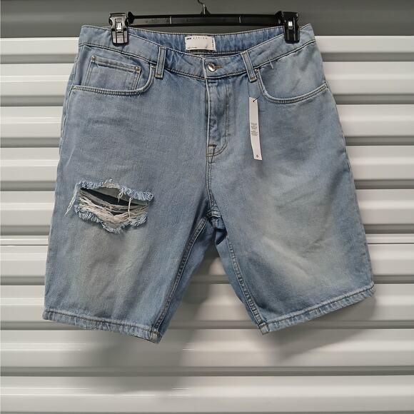 Asos Womens Denim Jeans Shorts Size 34 Waist Blue Deconstructed Gorpcore Casual - Picture 1 of 8